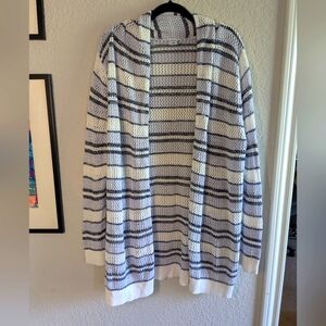 GAP Body Crochet Sweater Cardigan Tunic Length 100% Cotton Size XL Blue